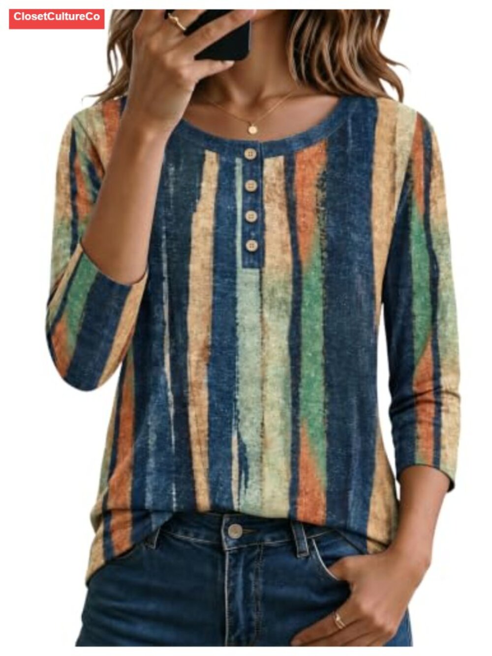Zeagoo Women's 3/4 Sleeve Tunic Top Button Down Blouse Workwear Casual